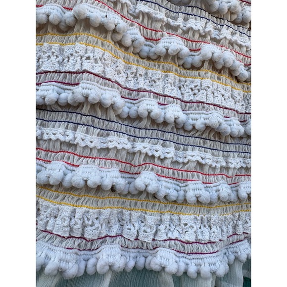 Boho Smocked Ruffle Crop Top Pom Pom Fringe Strappy White - Picture 2 of 5